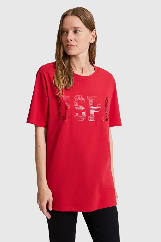 Женская футболка хлопковая с круглым вырезом U.S. Polo Assn., Basic Red — фото 3