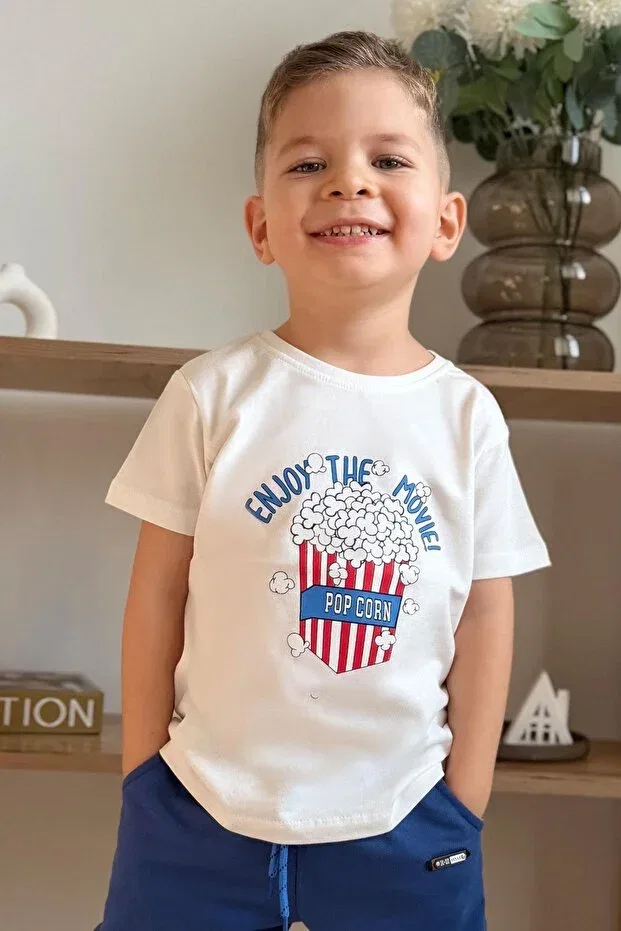 Детская футболка с принтом Pop Corn Printed Breeze, Ecru