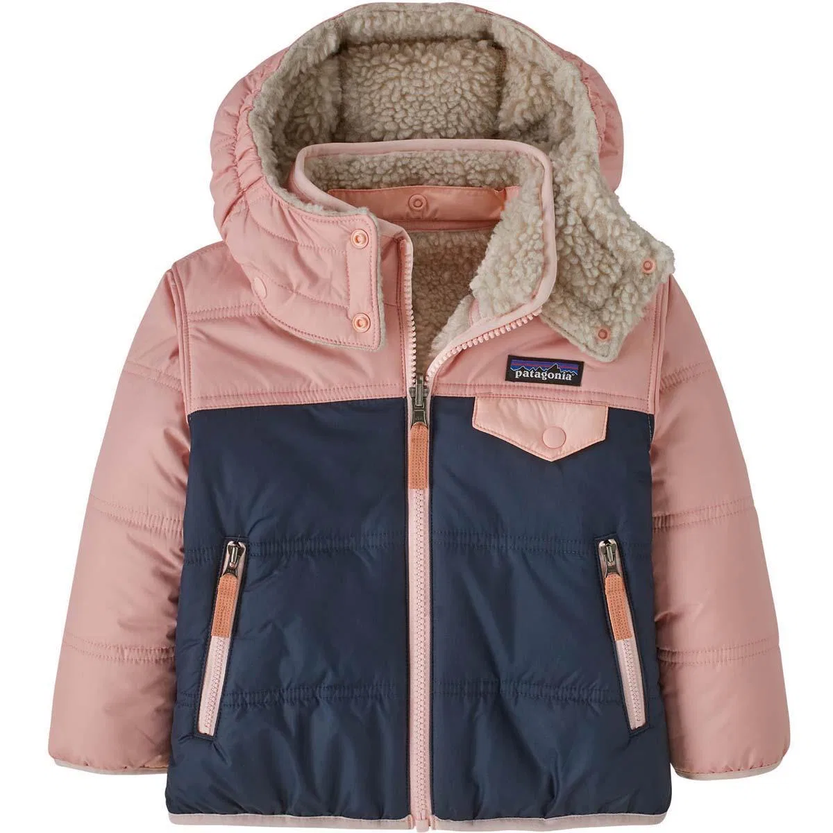 Детский реверсивный худи с капюшоном Patagonia, New Navy W/ Mallow Pink