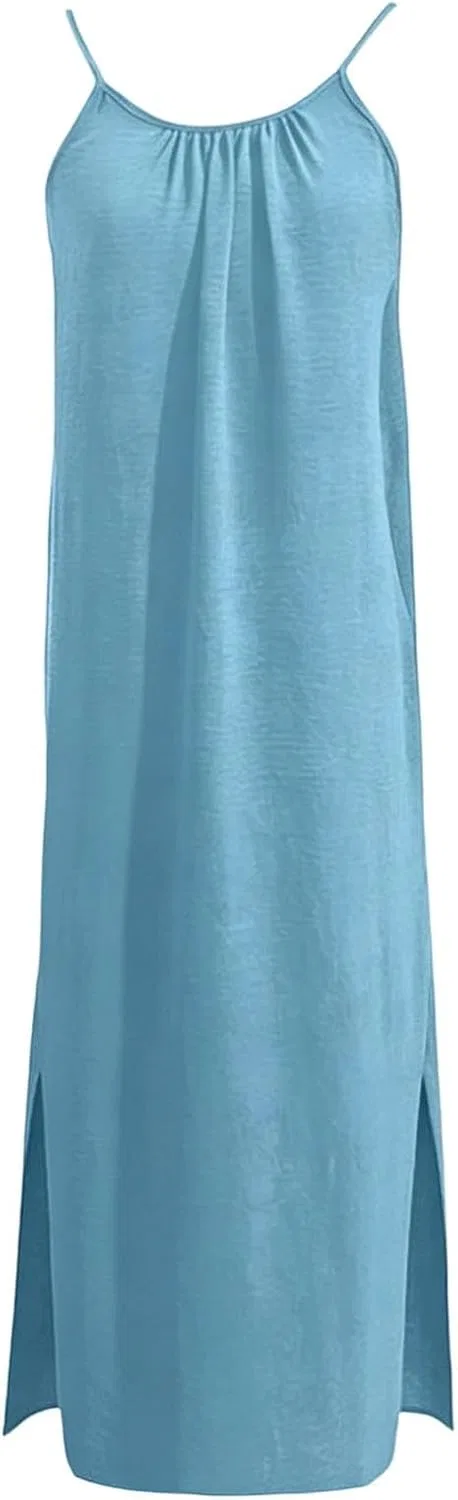Женское летнее платье-комбинация на бретелях с открытой спиной, Light Blue — фото 3