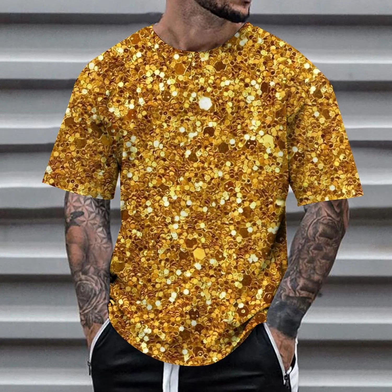 Мужская футболка с 3D-принтом Sequin Print, Yellow — фото 2
