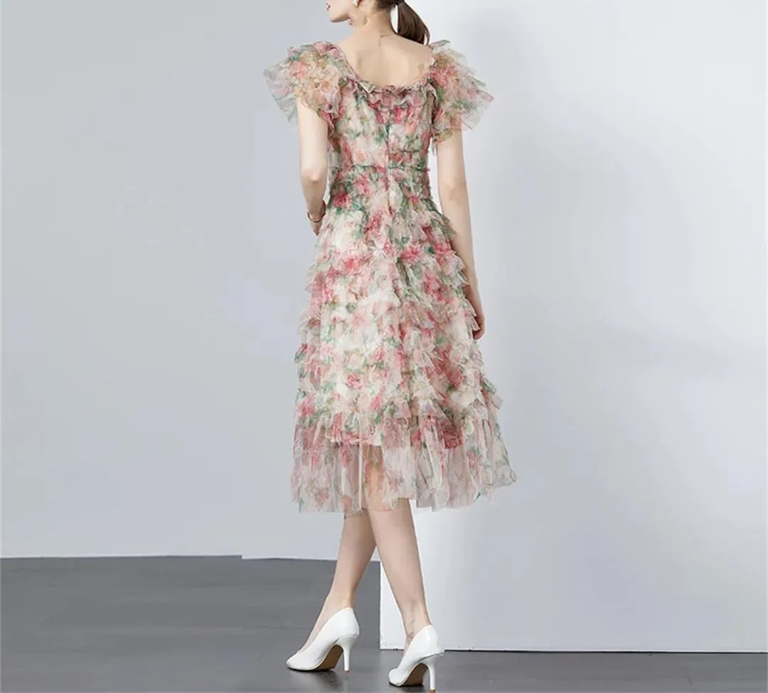 Женское платье миди с цветочным принтом Vintage, Apricot — фото 2