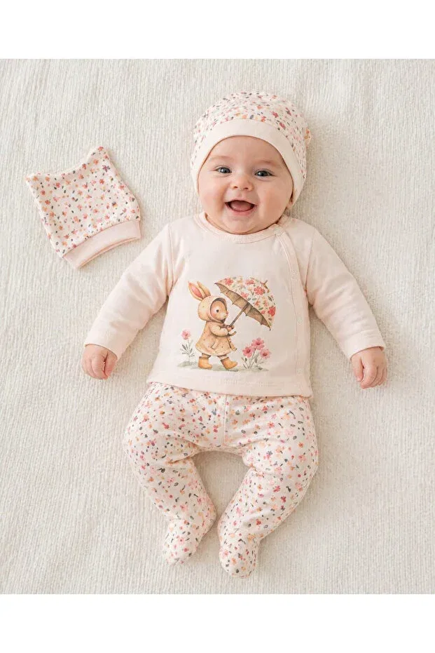Детский комплект для новорожденных для девочек хлопковый Rabbit Detailed Viamaris, Multicolor — фото 4
