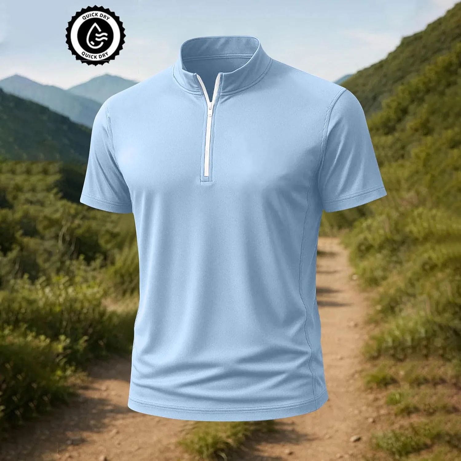 Мужская быстросохнущая футболка с четверть-застежкой Athletic Tees, Light Blue — фото 3