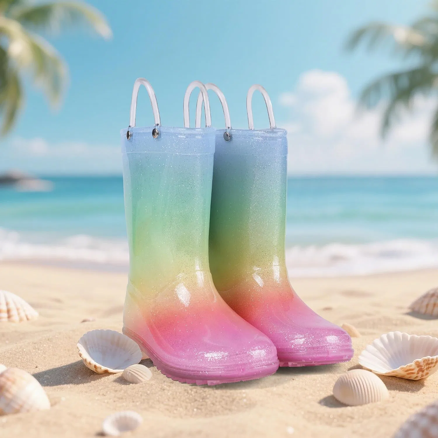 Детские резиновые сапоги для девочек с блестками JUDIS, Colorful Gradient — фото 3