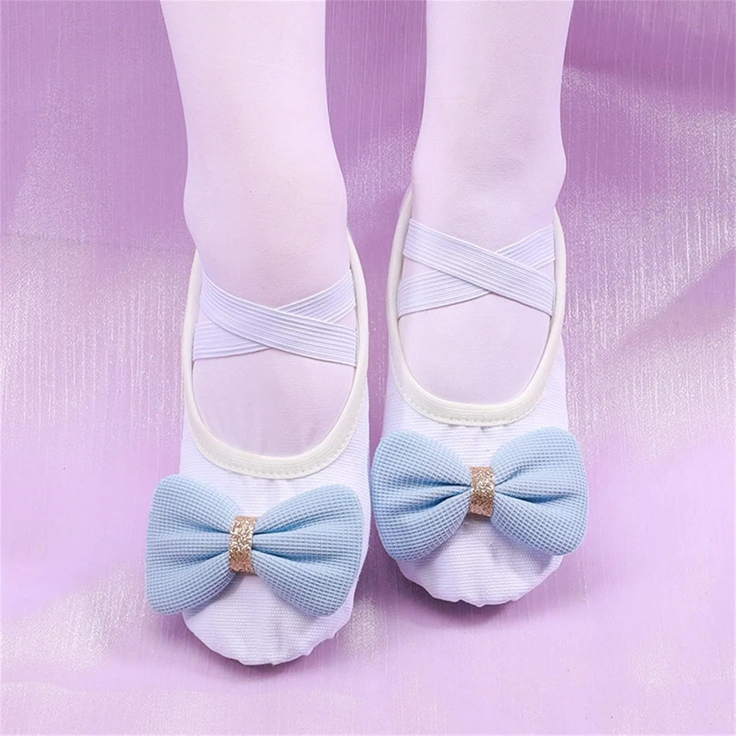 Детские балетки для девочек с бантом из канваса, модель Ballet Shoes, бренд, White — фото 2