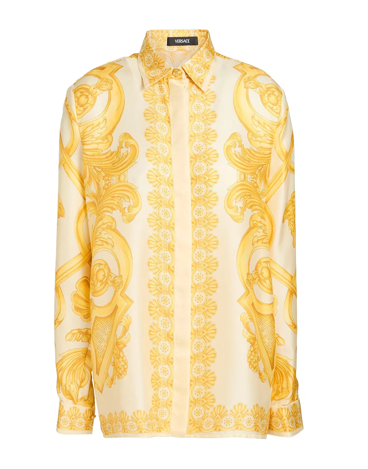 Женская рубашка из шелка с принтом Versace, светло-желтый