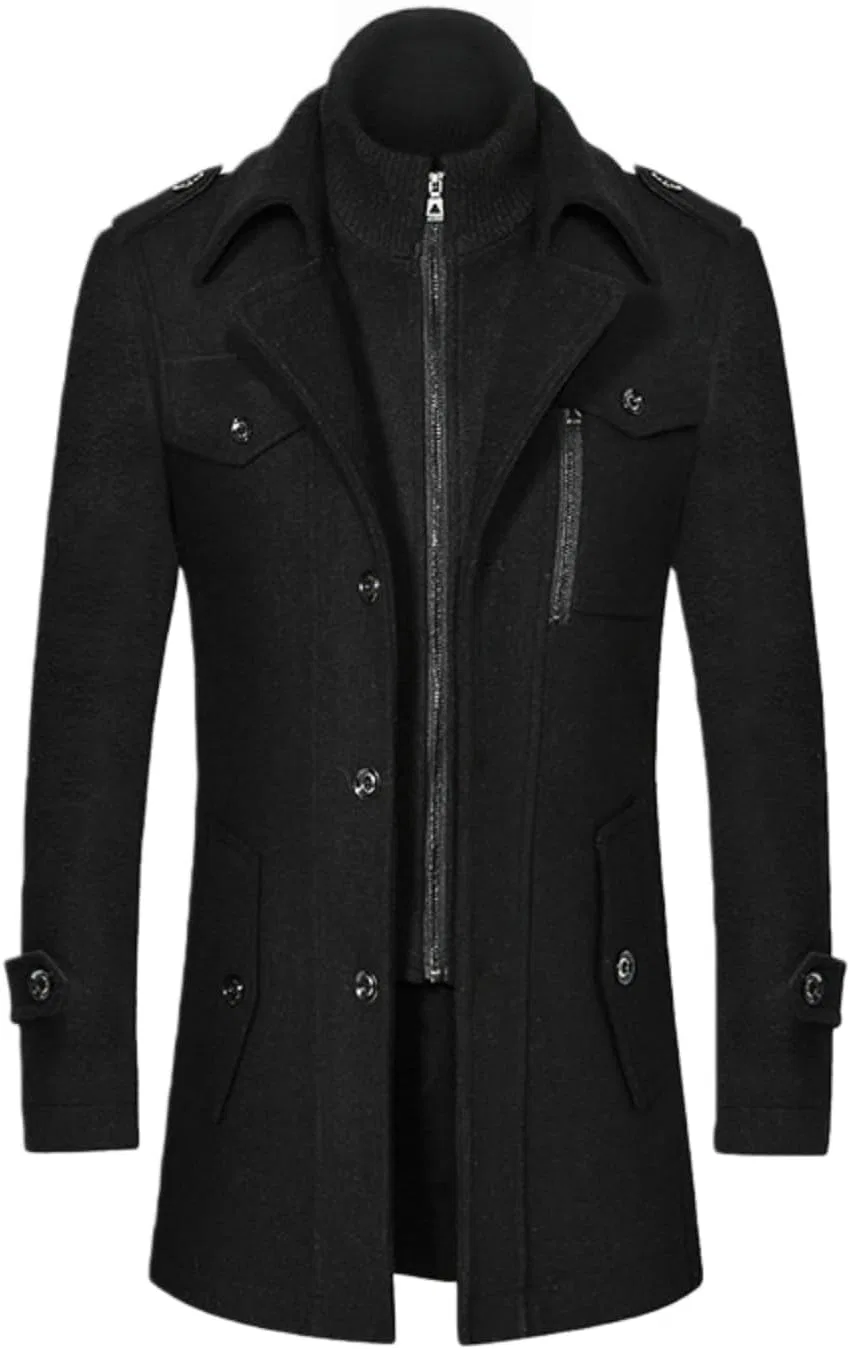 Мужское пальто из шерсти с воротником с лацканами, модель Gentle Layered Collar, чёрный