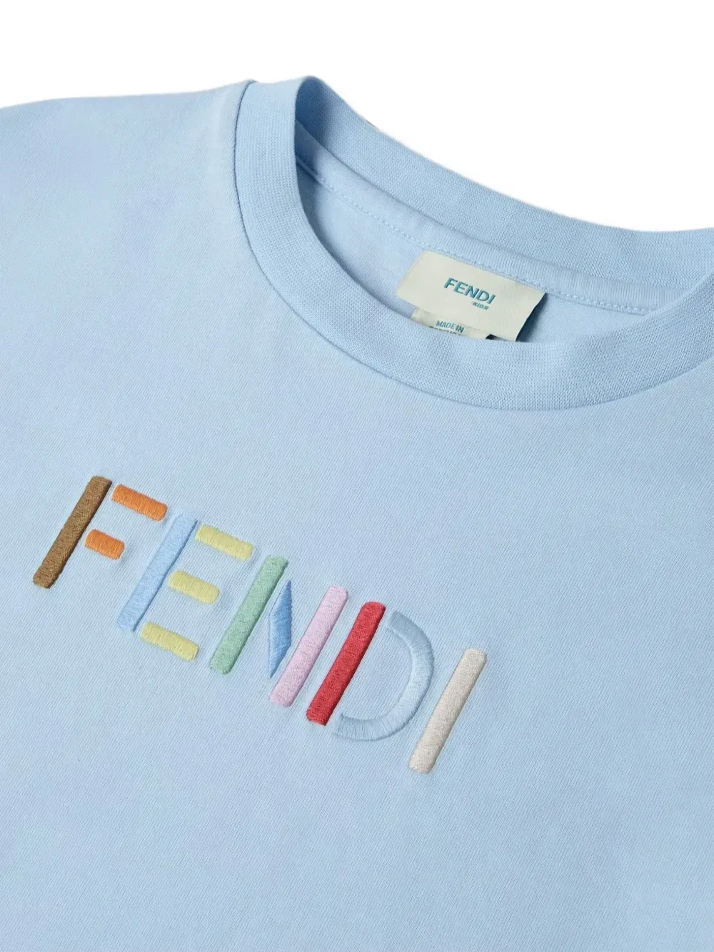 Футболка с вышитым логотипом Fendi Kids, синий — фото 3
