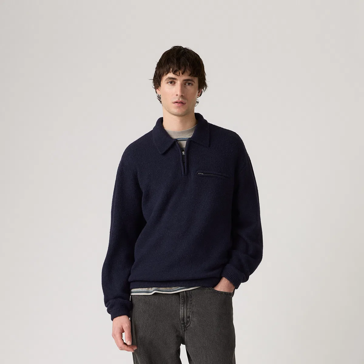 Мужской трикотажный пуловер с воротником поло Levi's, Dark Blue — фото 4