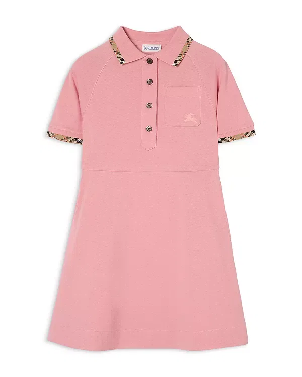 Детское платье-поло для девочек с отделкой в клетку Burberry, Sweetpea Pink