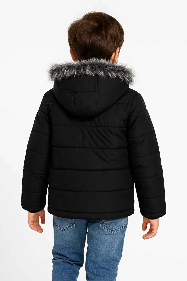 Детское пальто для девочек зимнее с капюшоном Aldey Kids, Black — фото 2