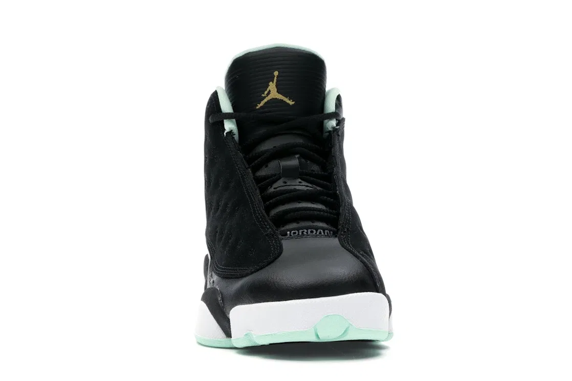 Детские кроссовки Lifestyle с контрастными акцентами Jordan 13 Retro, Black/Metallic Gold-Mint Foam-White — фото 2