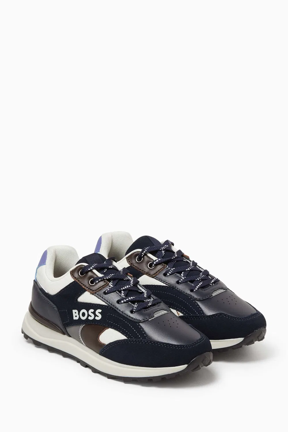 Кроссовки на шнуровке из канваса и коровьей кожи BOSS Kidswear
