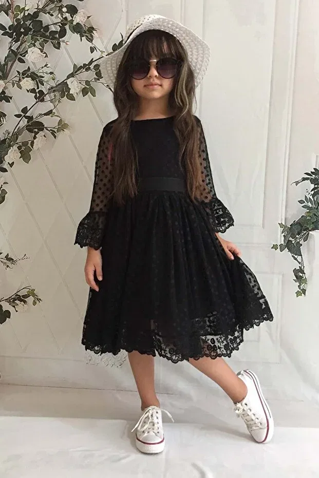 Детское платье для девочек с кружевными деталями Mnk, Black