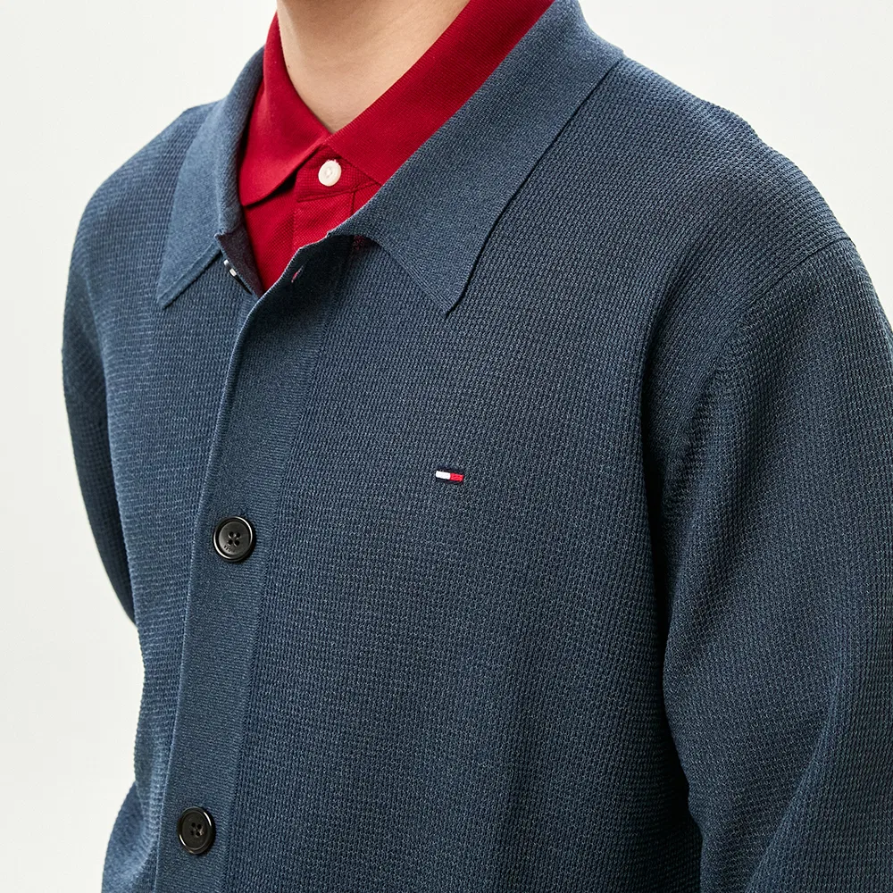 Мужской лёгкий кардиган с воротником тёмно-синий от Tommy Hilfiger — фото 4