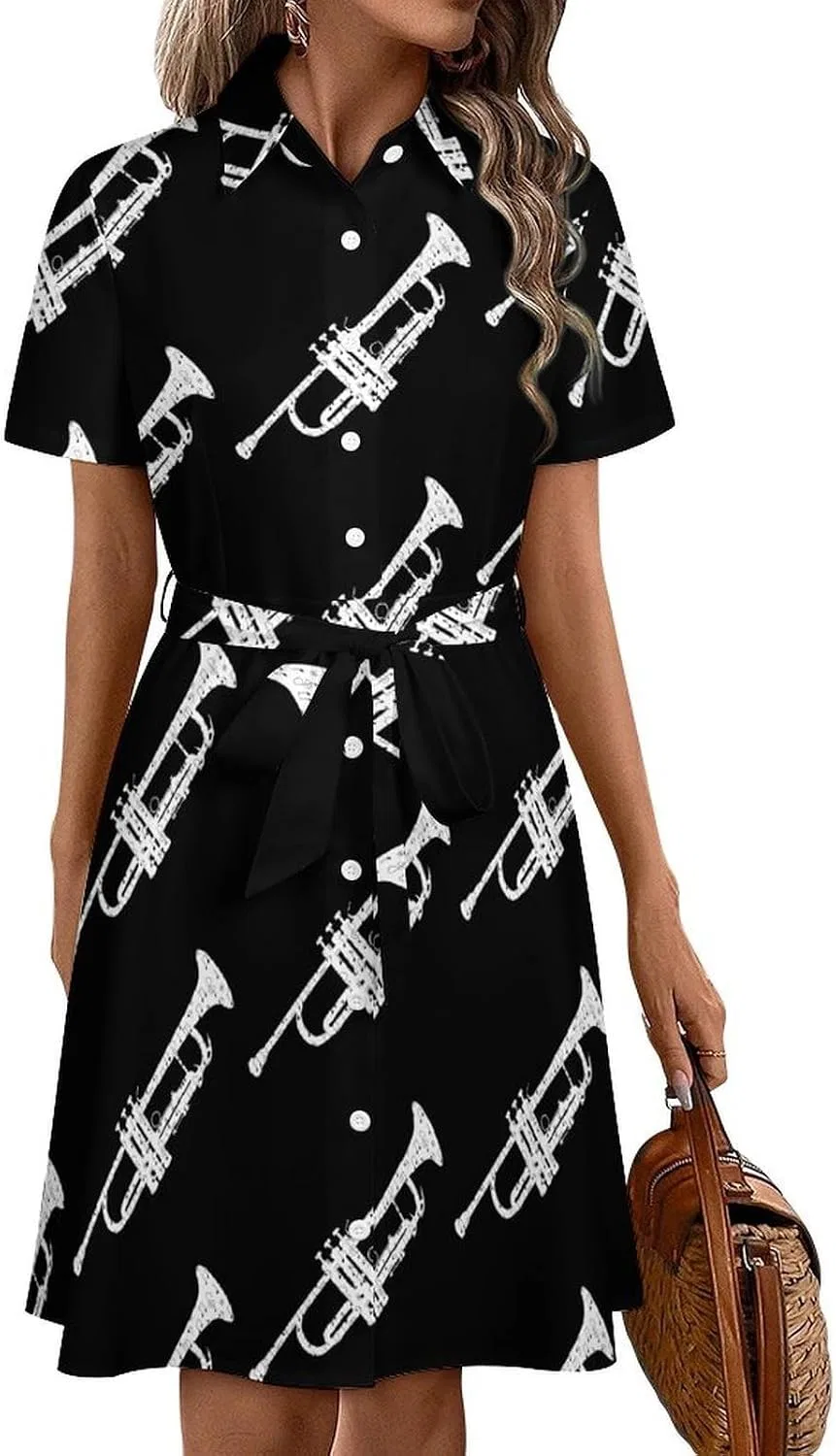 Женское платье с поясом Trumpet Music Notes, Multicolor