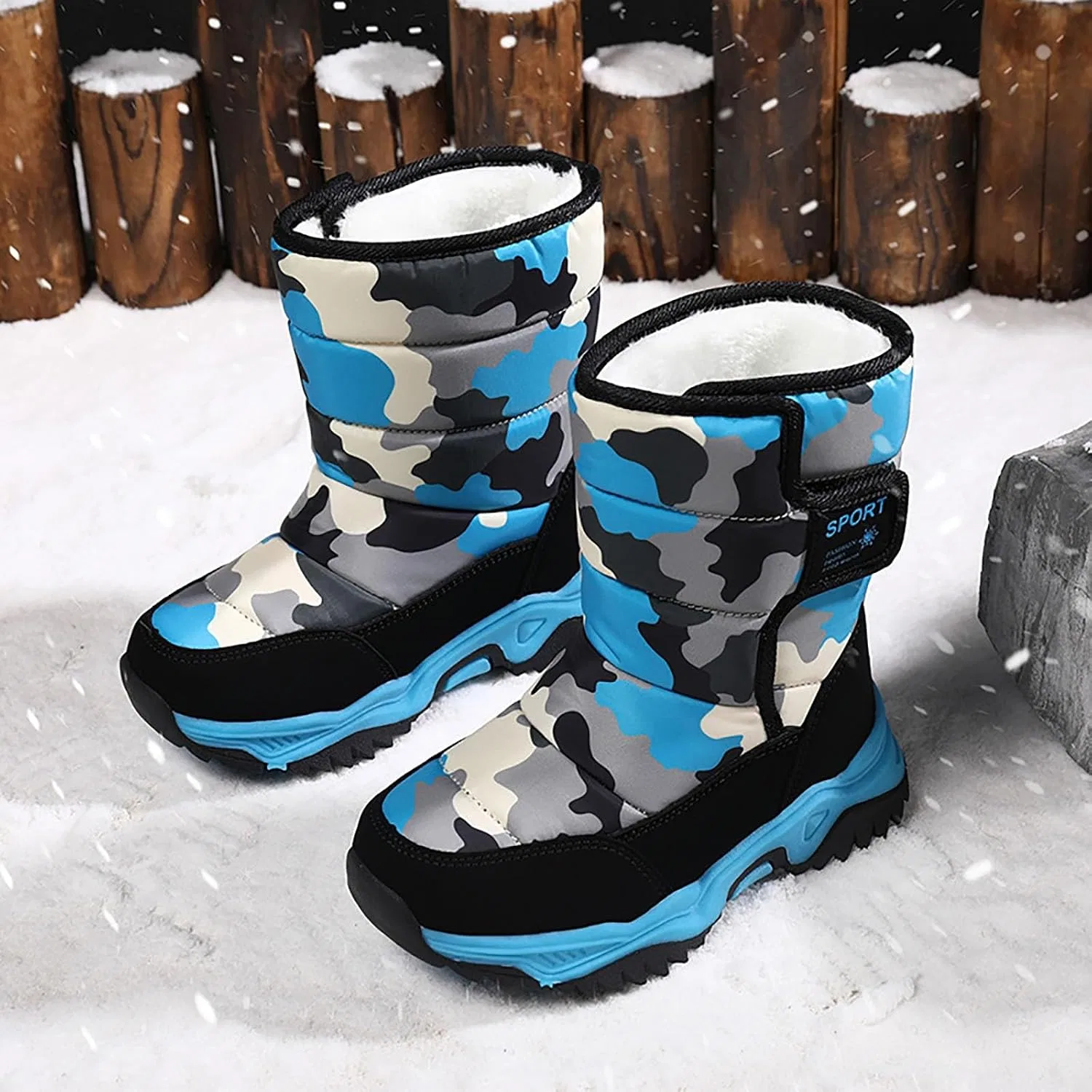Детские зимние ботинки для мальчиков и девочек с принтом, Snow Boots, Sky Blue — фото 3