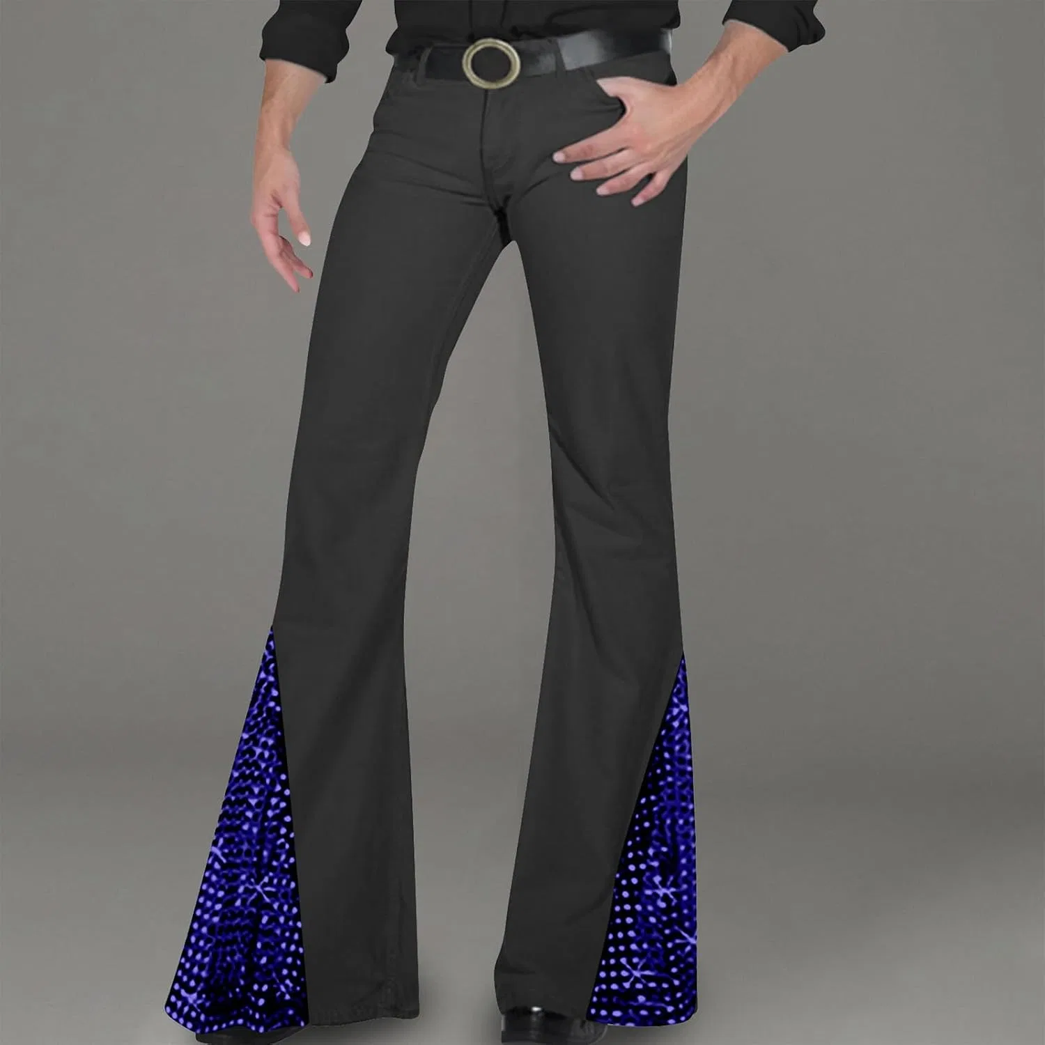 Мужские брюки-клеш с блестками, модель Sparkling Sequin 70s Disco Pants, синий — фото 3