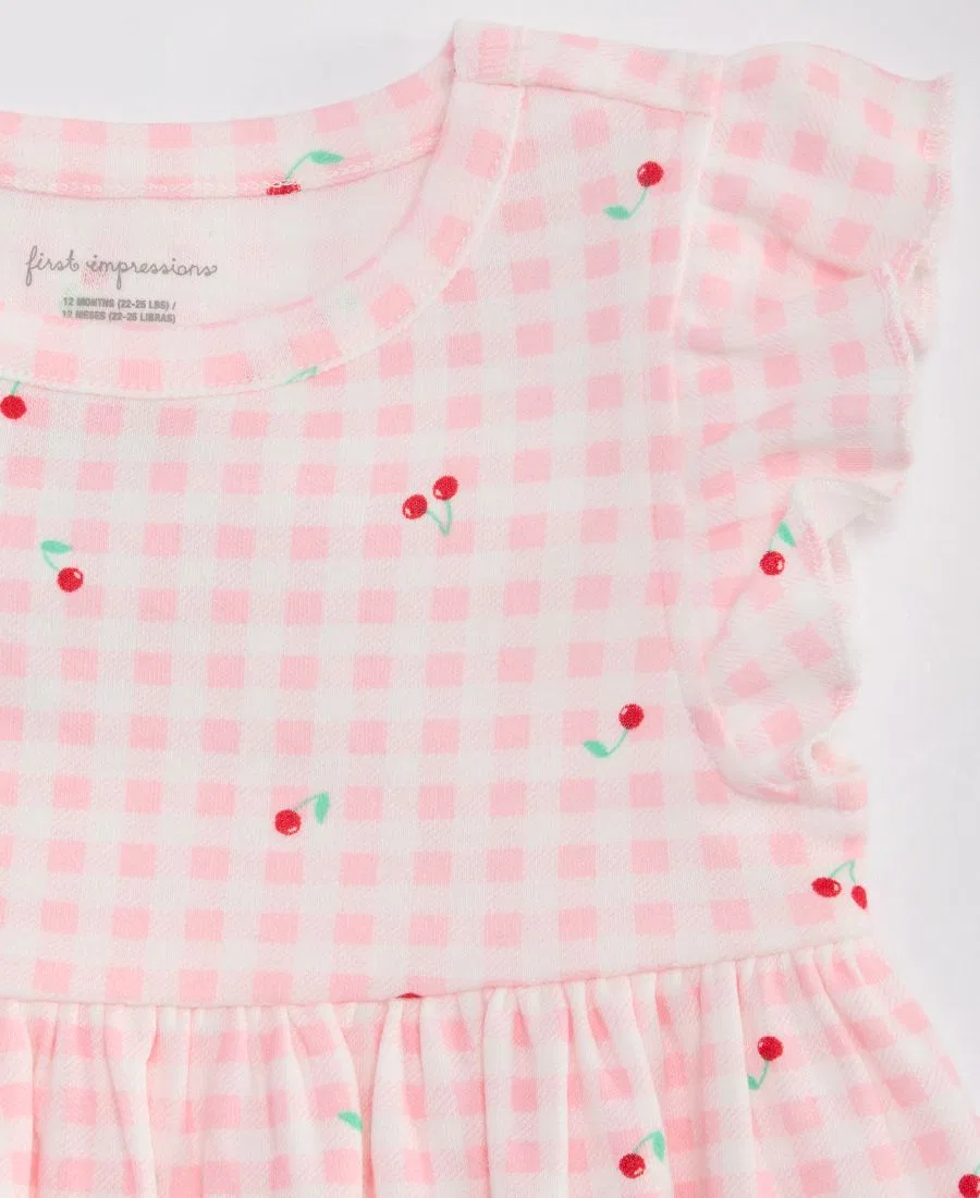 Платье с воланами на рукавах с принтом Cherry-Print Gingham First Impressions, Pink Polish — фото 3
