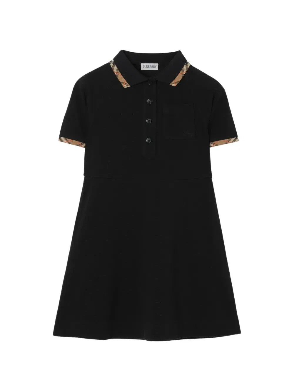 Платье из хлопка с клетчатой отделкой Burberry Kids, черный