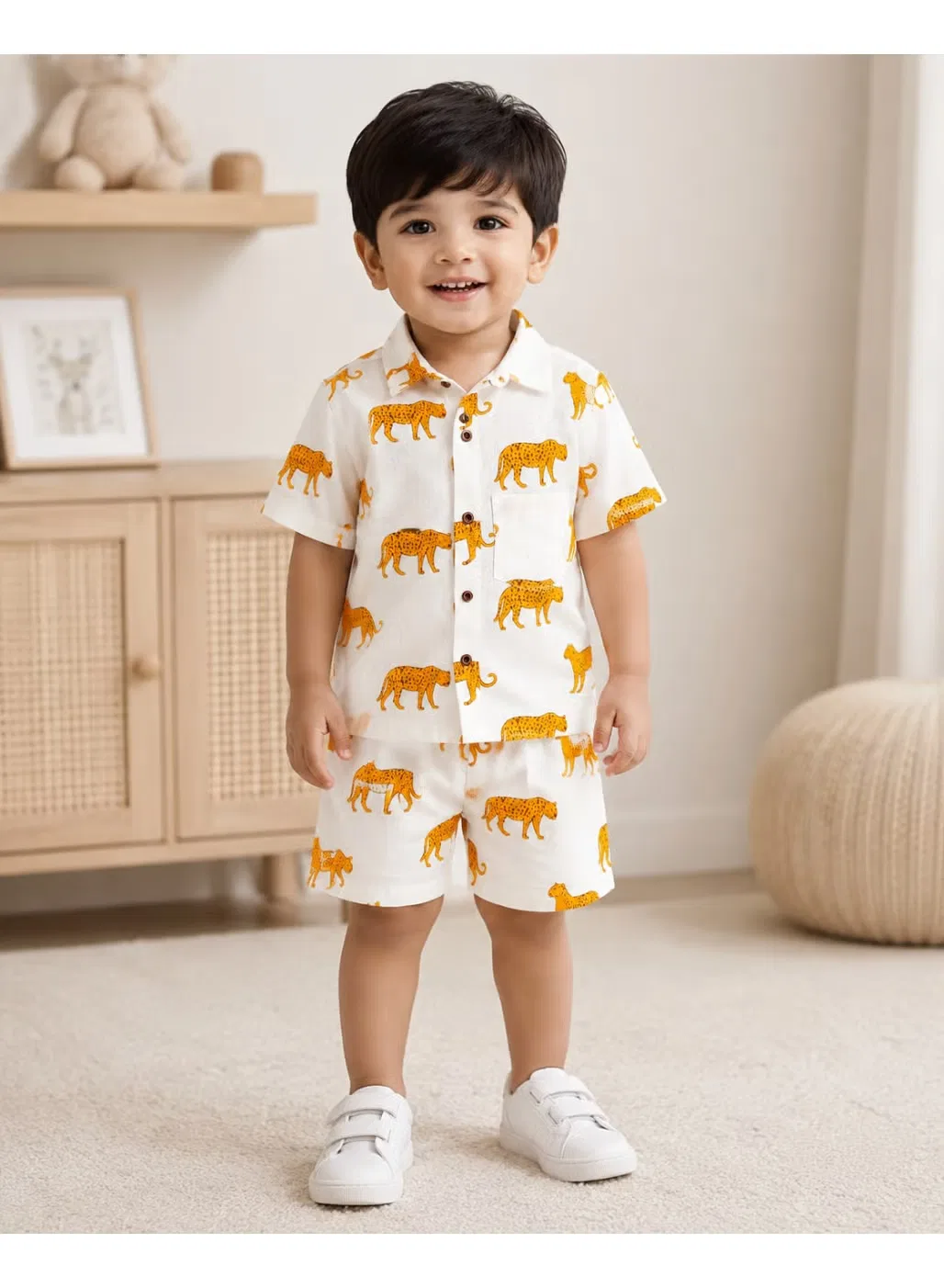 Комплект детский с принтом тигров 2 предмета Matching Family Outfits, белый — фото 3