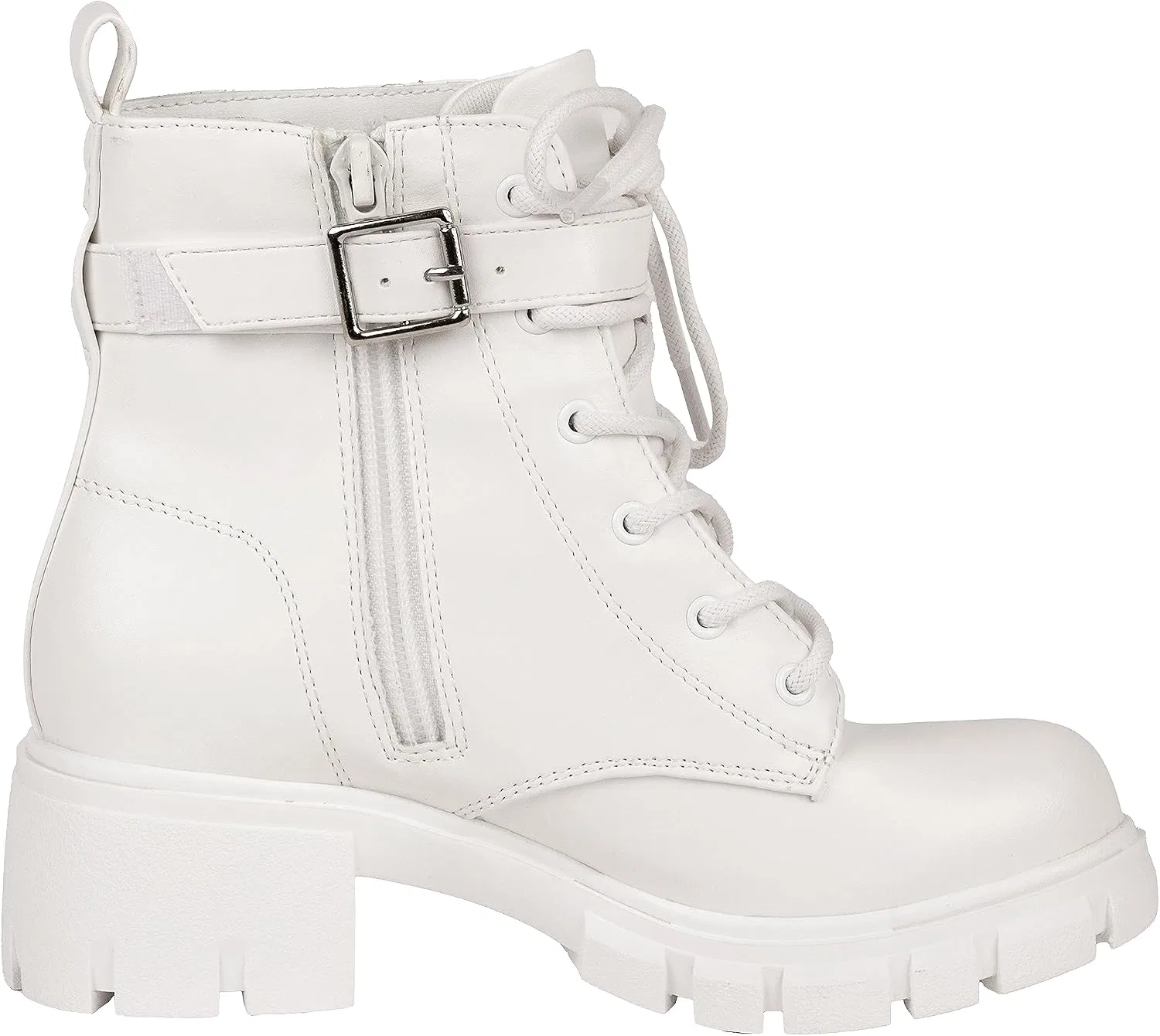 Детские ботинки для девочек с боковым карманом и рифленой подошвой POUCH Girls Combat Boots Side Pocket Lug Sole Booties Kassie Daniela, White — фото 3