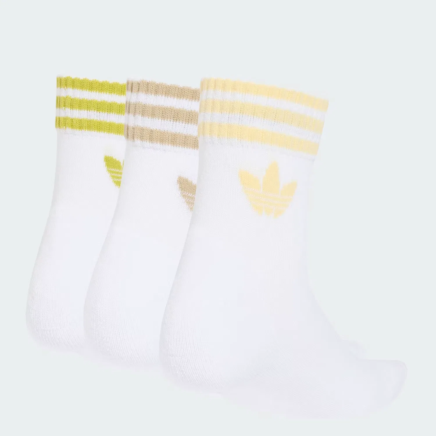 Носки короткие с рифленым манжетом, набор из 3 пар, 3-stripes Adidas Originals, белый/ванильный/хаки/лаймовый — фото 2