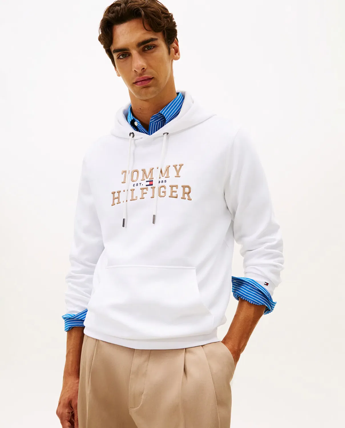 Мужская худи с капюшоном без молнии Tommy Hilfiger, Blanco