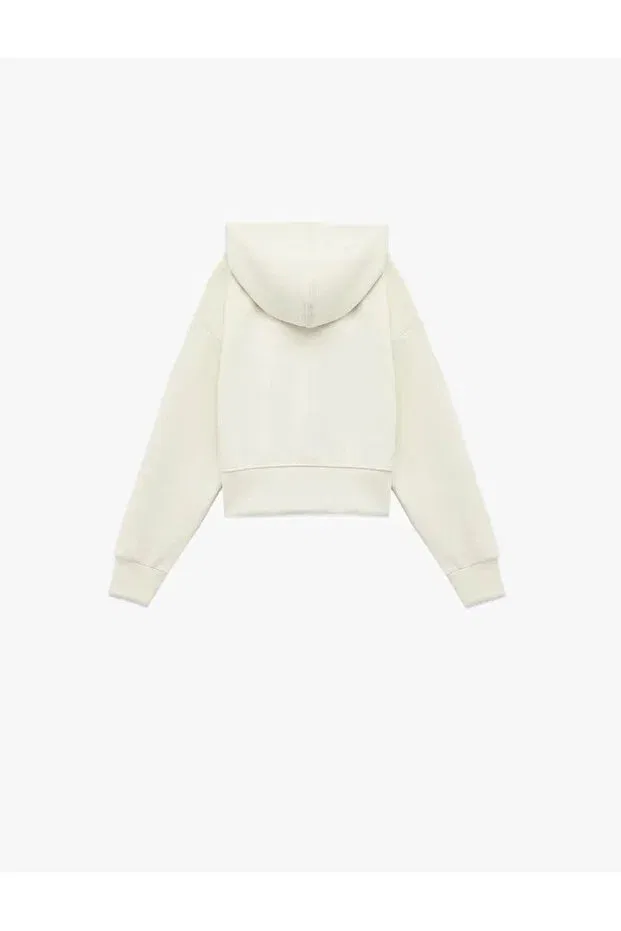 Детское худи для девочек на молнии модель Zippered hooded ecru girls' sweatshirt 6wkg10281ak Koton, Ecru — фото 2