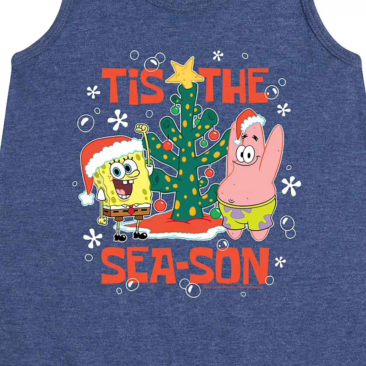 Детское платье-трапеция без рукавов Tis The Season SpongeBob SquarePants, Heather Navy — фото 2