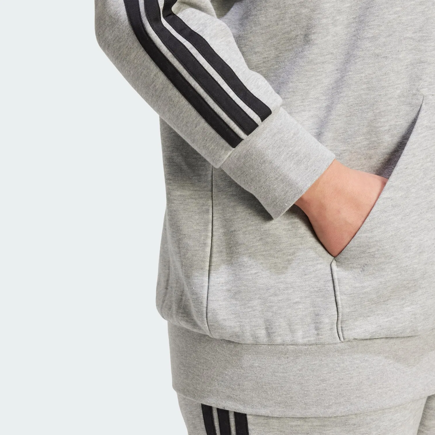 Женский худи с молнией Essentials 3 Stripes adidas, Medium Grey Heather / Black — фото 3
