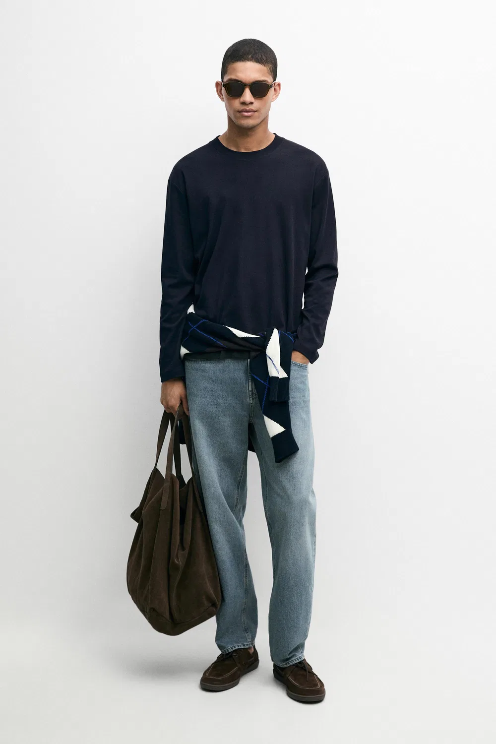 Лонгслив Massimo Dutti 100% Cotton, темно-синий — фото 3
