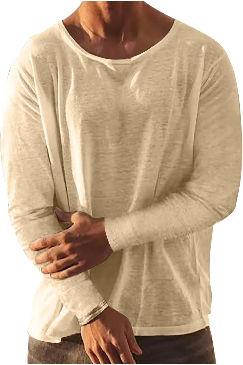 

Футболка с длинным рукавом и круглым вырезом для мужчин, однотонная, легкая, быстросохнущая