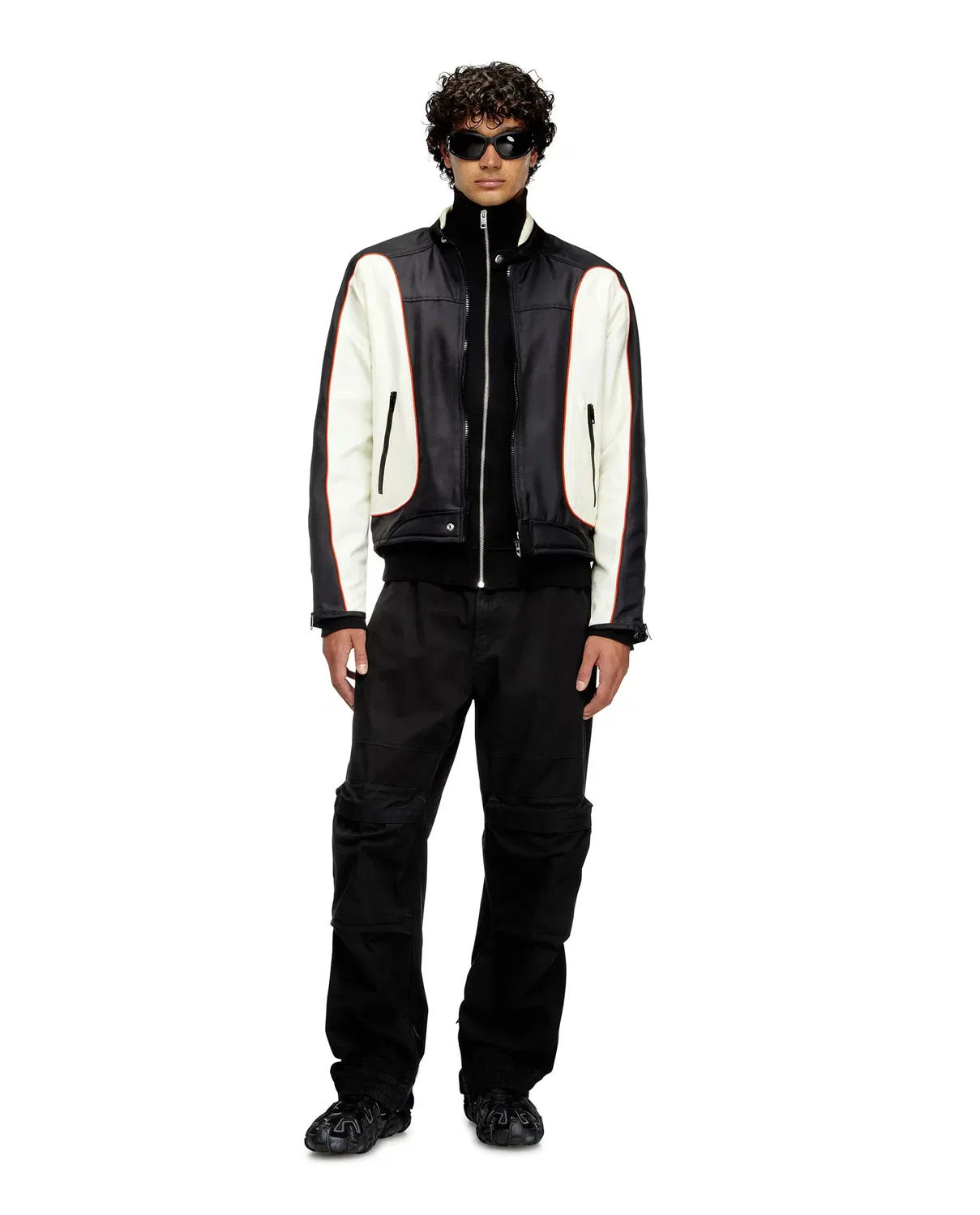 Мужская куртка-косуха с цветовыми блоками Diesel, Negro / Blanco — фото 4