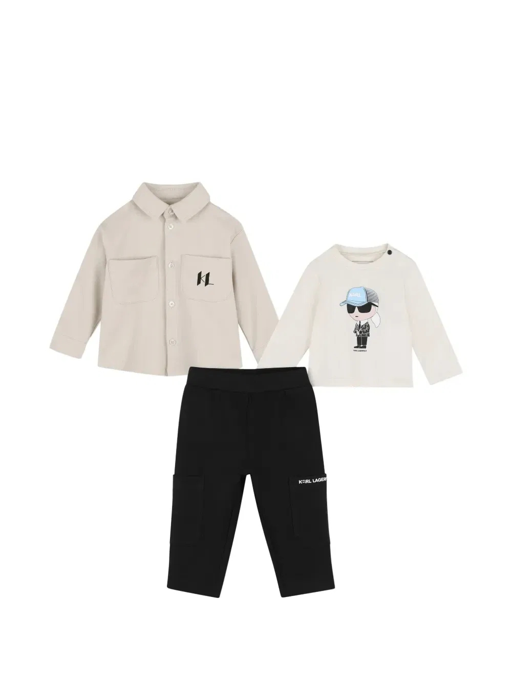 Комплект из трех предметов с логотипом Karl Lagerfeld Kids, бежевый