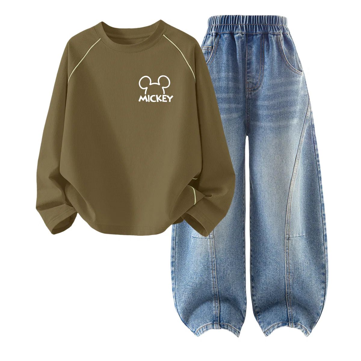 Детский комплект спортивной одежды с принтом Disney, Thick Board Di Line Chestnut Brown+Solid Color Denim Light Blue