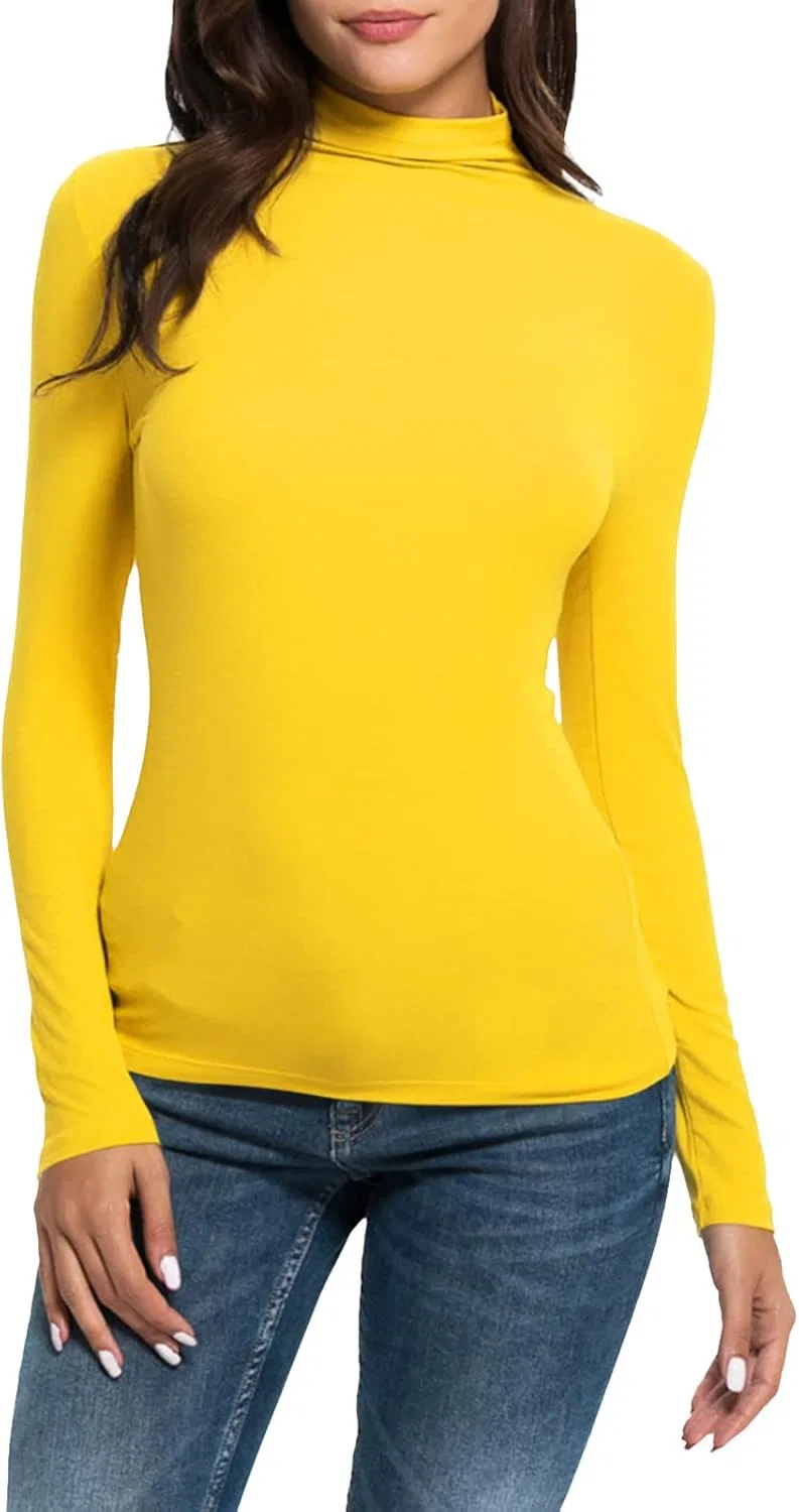 Женская водолазка облегающая длинный рукав, Yellow