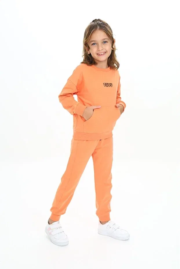 Детский комплект спортивного костюма для девочек с принтом TNTY Embroidered Toontoy, Salmon — фото 3