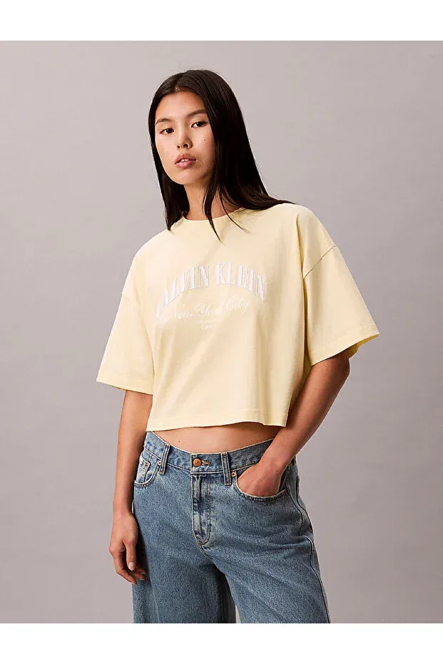 Женская хлопковое укороченное футболка Calvin Klein, White — фото 3