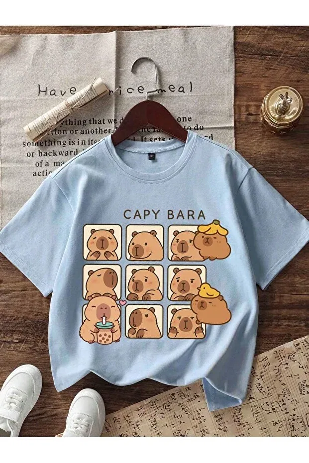 Детская футболка для мальчиков с принтом Capybara Velostra, Baby Blue