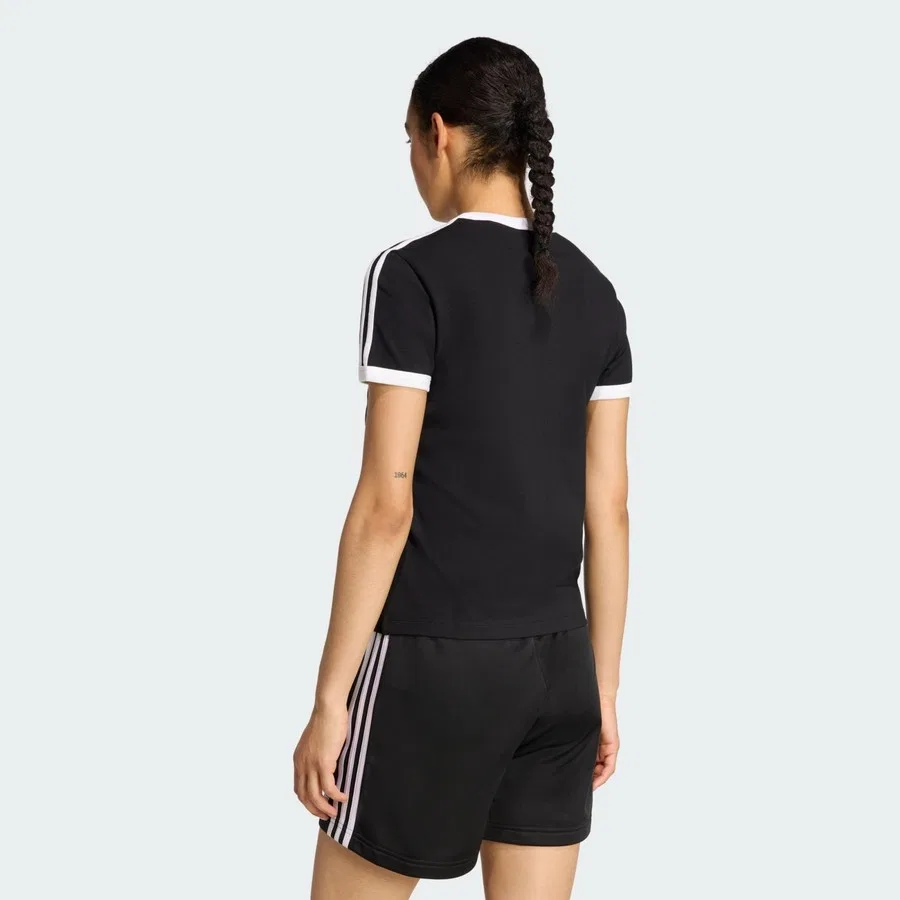 Футболка с длинным рукавом 3 Stripes Slim Tee adidas, Бело-черный — фото 2