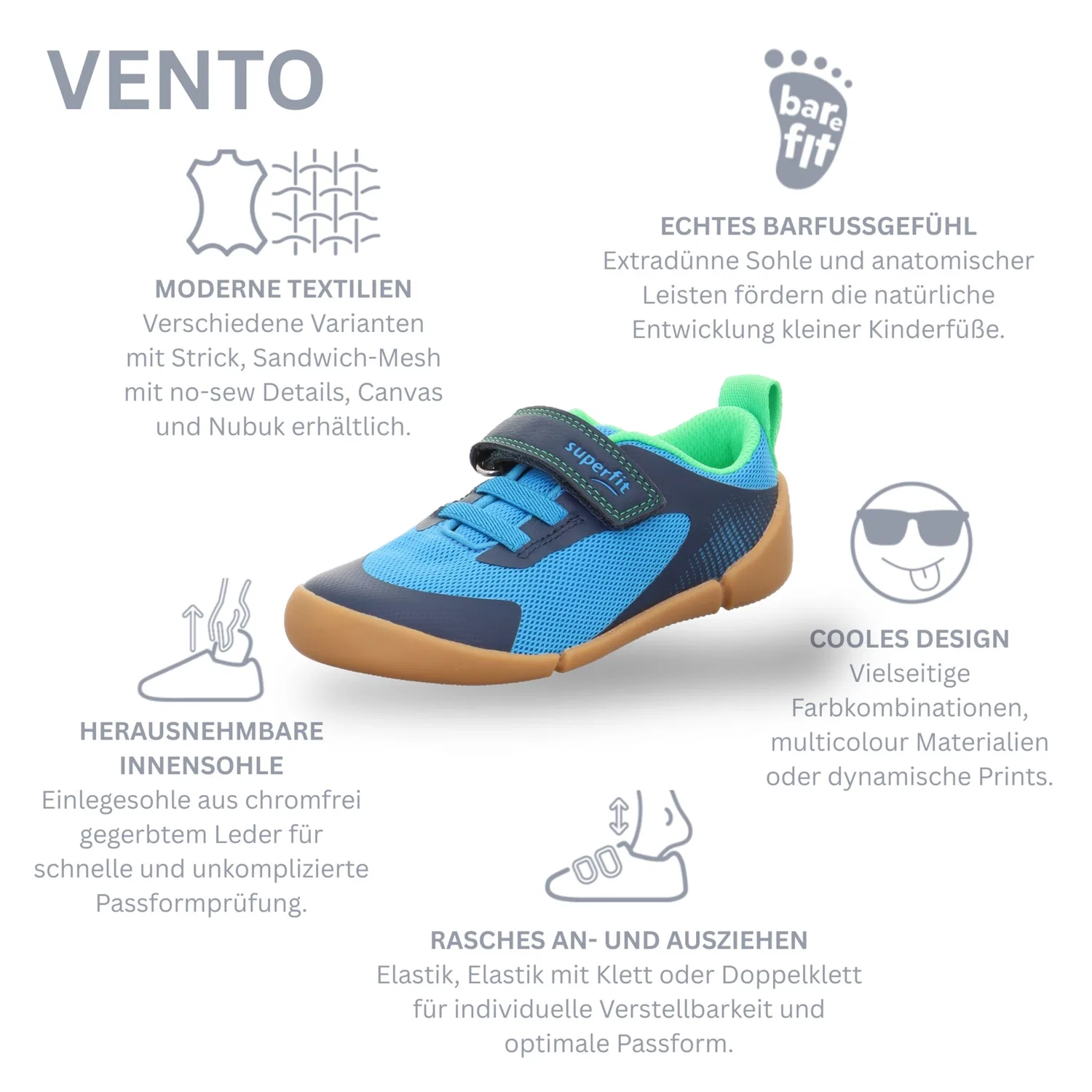 Детские барефут-кроссовки с эластичными шнурками Superfit, Blue-Light Green — фото 3