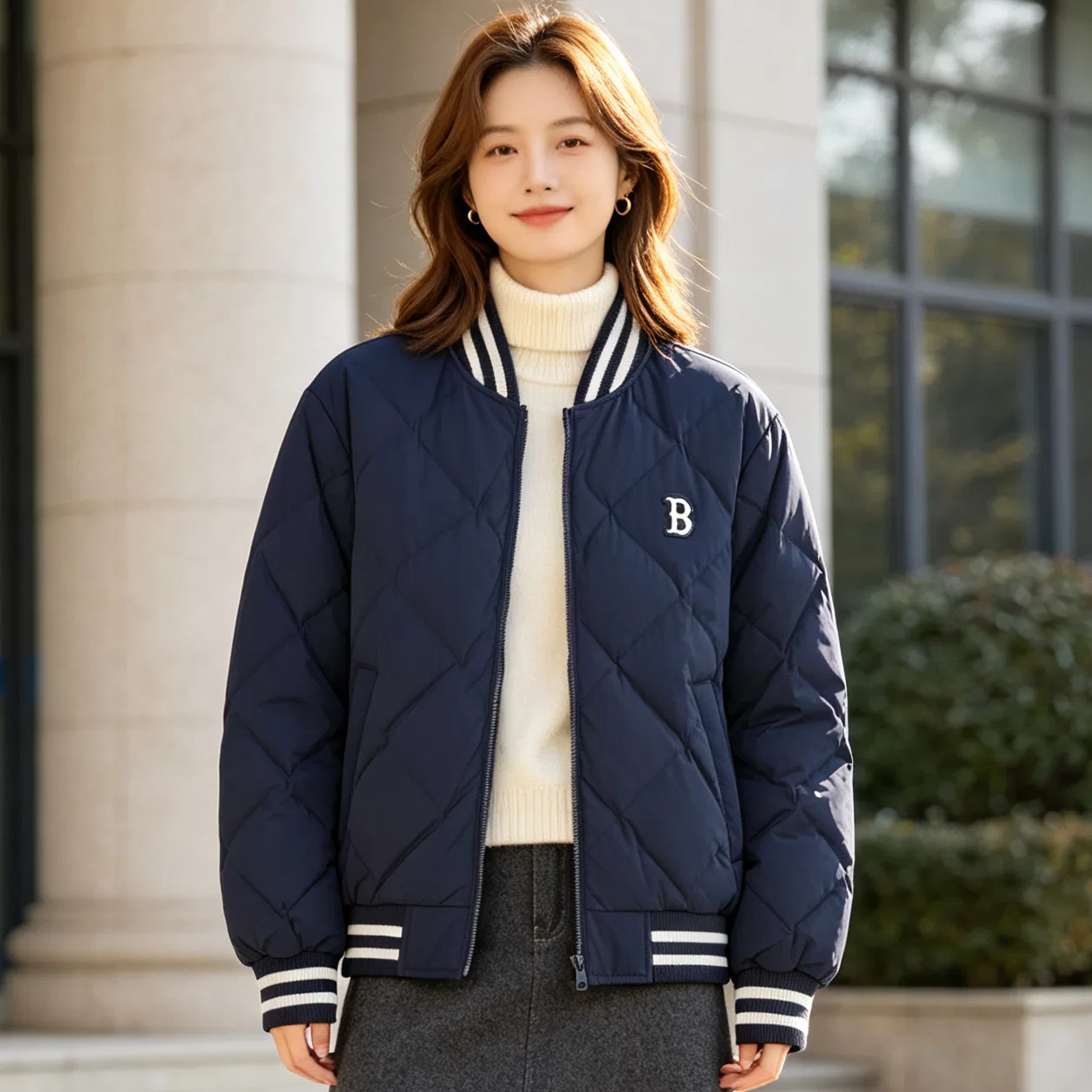 Детский пуховик с бейсбольным воротником MLB, Dark Navy Blue — фото 4