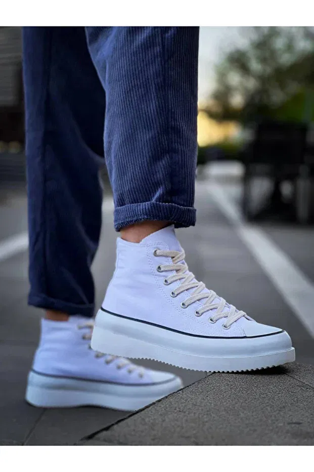 Детские спортивные туфли с принтом Kuback Long White Linen White High Sole Sports Shoes Pazarcan, White — фото 3