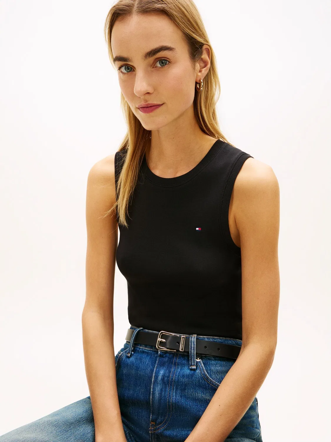 Топ с круглым вырезом, Slim Fit Tommy Hilfiger, черный — фото 4