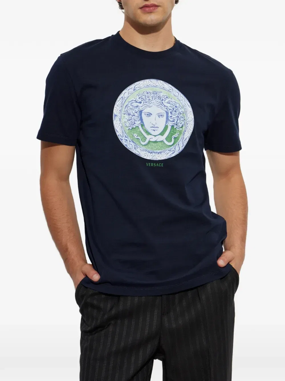 Футболка из хлопка с принтом Медуза VERSACE, синий — фото 3