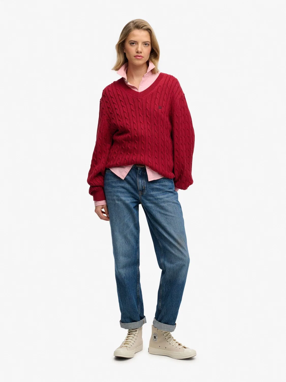 Джемпер оверсайз с V-образным вырезом Superdry Red — фото 3