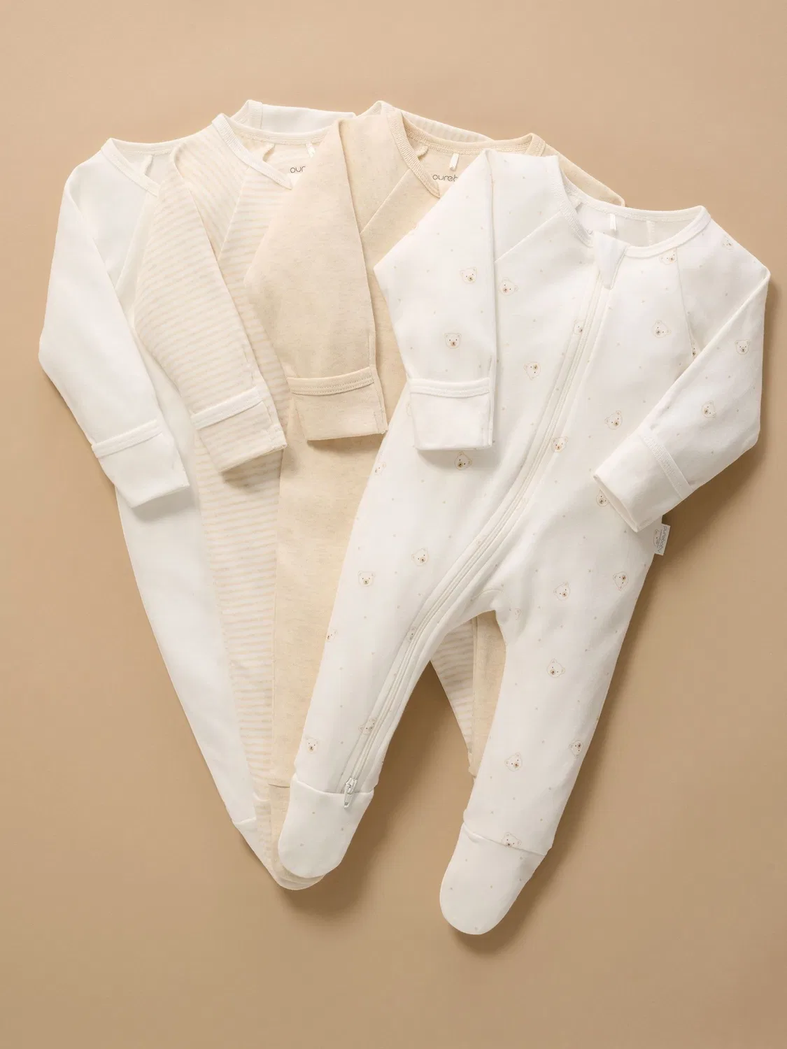 Комбинезон-слип Zip Sleepsuits 4 Pack Purebaby, Vanilla Bear — фото 4