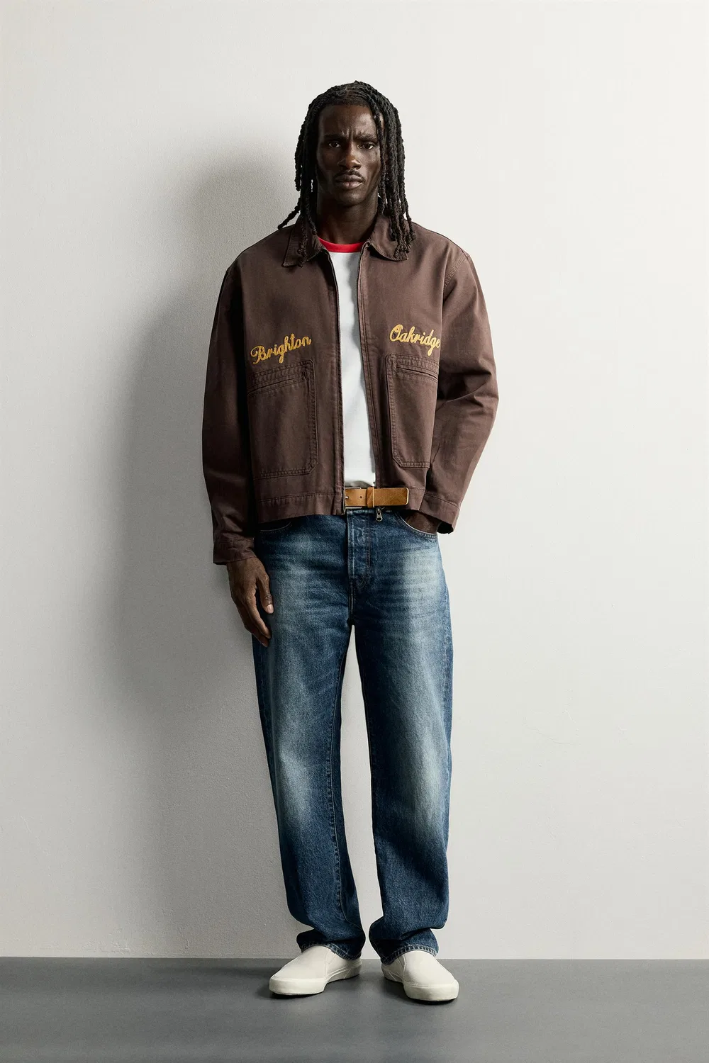 Укороченная куртка с вышивкой ZARA, Brown